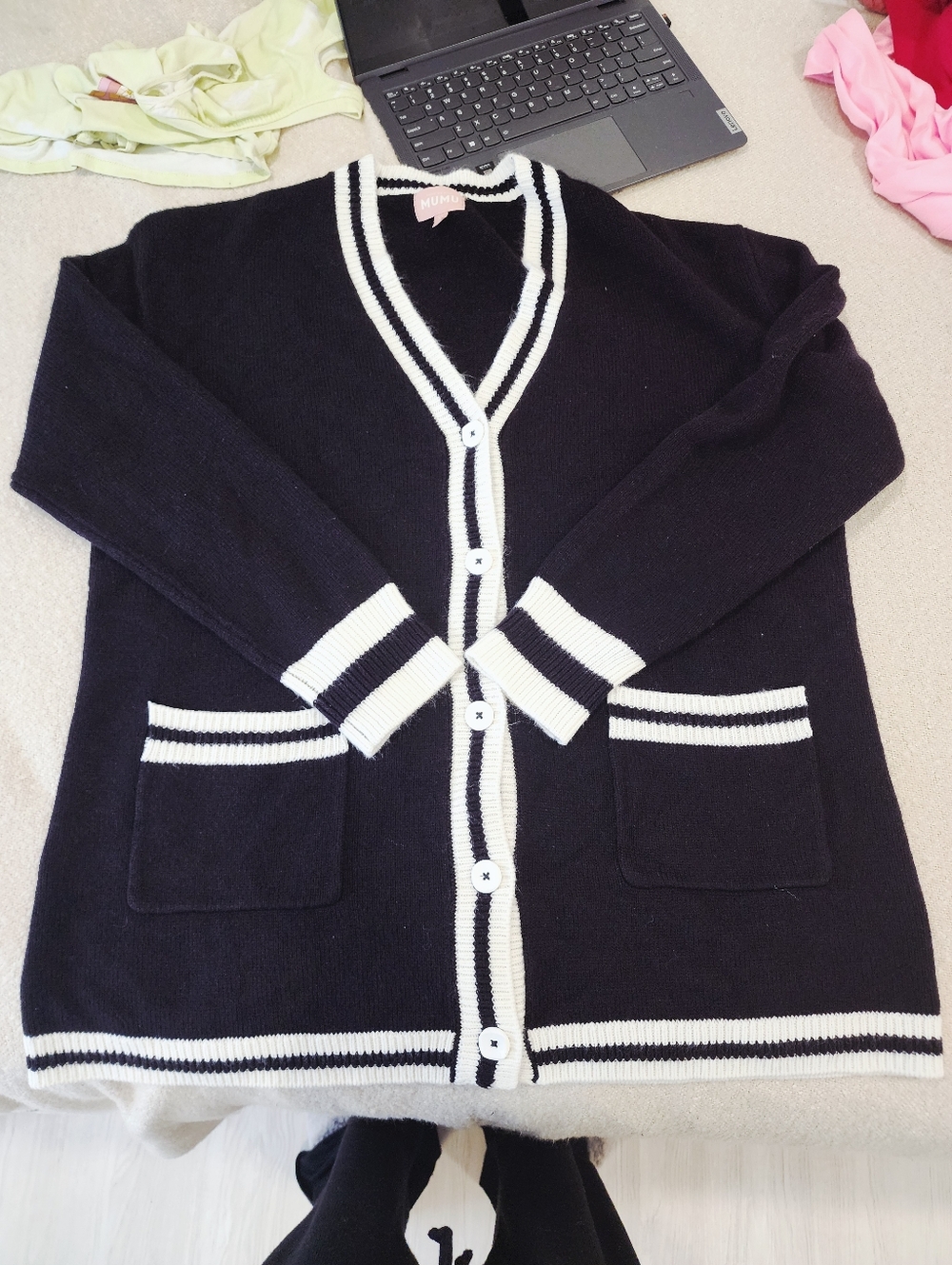 Show Me Your Mumu Lambert Cardigan | Black Varsity Stripe Knit XL - Picture 5 of 17